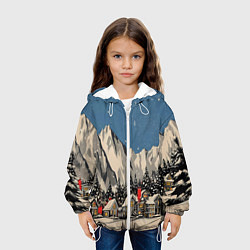 Куртка с капюшоном детская Небольшой новогодний город в горах, цвет: 3D-белый — фото 2