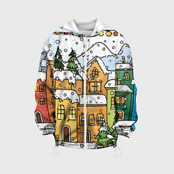 Куртка с капюшоном детская Новогодний снегопад, цвет: 3D-белый