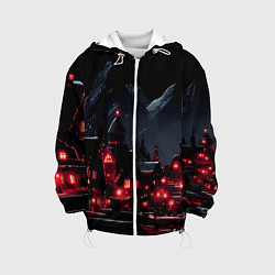 Куртка с капюшоном детская Новогодняя ночь и красные гирлянды, цвет: 3D-белый