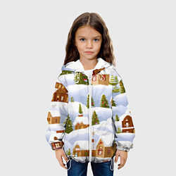 Куртка с капюшоном детская Новогодние домики и елочки, цвет: 3D-белый — фото 2