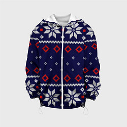 Куртка с капюшоном детская Вязаный новогодний узор, цвет: 3D-белый