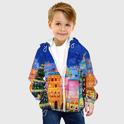 Куртка с капюшоном детская Разноцветные новогодние домики, цвет: 3D-белый — фото 2