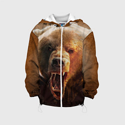 Куртка с капюшоном детская Рык медведя, цвет: 3D-белый