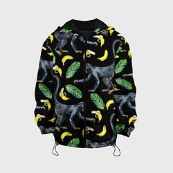 Куртка с капюшоном детская Обезьянки и бананы, цвет: 3D-черный