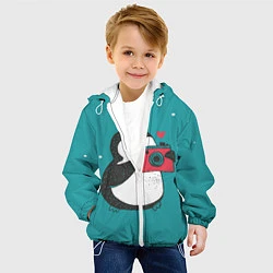 Куртка с капюшоном детская Пингвин с фотоаппаратом, цвет: 3D-белый — фото 2