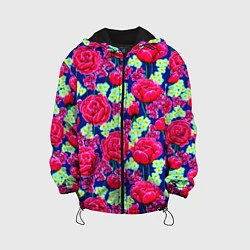 Куртка с капюшоном детская Яркие розы, цвет: 3D-черный