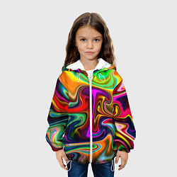 Куртка с капюшоном детская Неоновые разводы, цвет: 3D-белый — фото 2