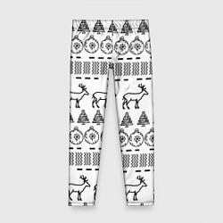 Леггинсы для девочки Черно-белый узор с оленями, цвет: 3D-принт