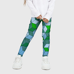 Леггинсы для девочки Зелёные и серые абстрактные кубы с оптической иллю, цвет: 3D-принт — фото 2