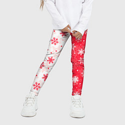 Леггинсы для девочки Снежинки красно-белые, цвет: 3D-принт — фото 2