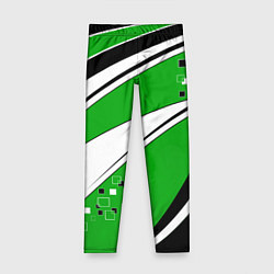 Леггинсы для девочки Абстрактный узор черно зеленый с белым, цвет: 3D-принт