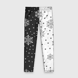Леггинсы для девочки Рождественские снежинки на черно-белом фоне, цвет: 3D-принт