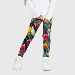 Леггинсы для девочки Много тюльпанов, цвет: 3D-принт — фото 2