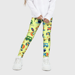 Леггинсы для девочки Радуга и машинки - паттерн зеленый, цвет: 3D-принт — фото 2