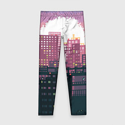 Леггинсы для девочки Пиксельный пейзаж города - закат, цвет: 3D-принт
