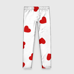 Леггинсы для девочки Красные сердечки на белом, цвет: 3D-принт