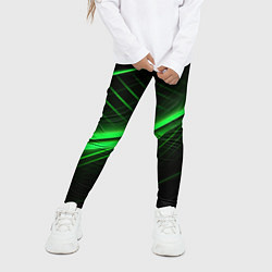Леггинсы для девочки Зеленые полосы на черном фоне, цвет: 3D-принт — фото 2