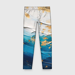Леггинсы для девочки Белый, синий, золотой импасто абстракция, цвет: 3D-принт