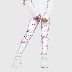 Леггинсы для девочки Барби паттерн - логотип и сердечки, цвет: 3D-принт — фото 2