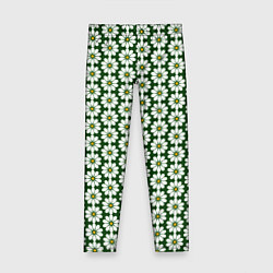 Леггинсы для девочки Белые ромашки на тёмно-зелёном, цвет: 3D-принт