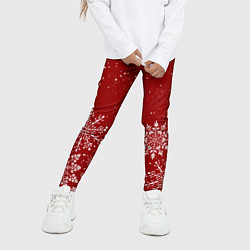 Леггинсы для девочки Текстура снежинок на красном фоне, цвет: 3D-принт — фото 2