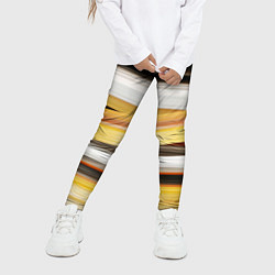 Леггинсы для девочки Черные белые желтые полосы, цвет: 3D-принт — фото 2