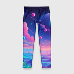 Детские легинсы Fantastic space landscape - neon glow