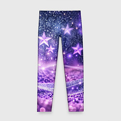 Леггинсы для девочки Абстрактные звезды в фиолетовых искрах, цвет: 3D-принт