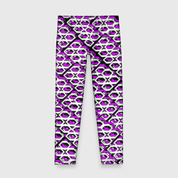 Леггинсы для девочки Фиолетово-белый узор на чёрном фоне, цвет: 3D-принт