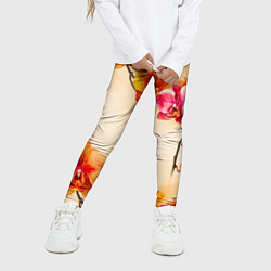 Леггинсы для девочки Оранжевые орхидеи акварельные, цвет: 3D-принт — фото 2
