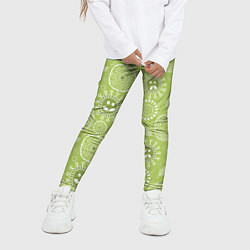 Леггинсы для девочки Зеленый цветочный - паттерн смайлики, цвет: 3D-принт — фото 2