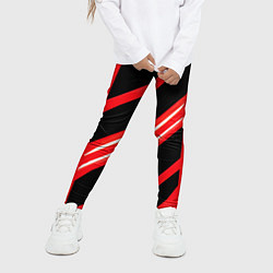 Леггинсы для девочки Чёрно-белые полосы на красном фоне, цвет: 3D-принт — фото 2