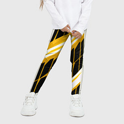 Леггинсы для девочки Бело-жёлтые линии на чёрном фоне, цвет: 3D-принт — фото 2