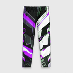 Детские легинсы Хаотичная фиолетово-белая абстракция на чёрном фон