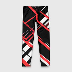 Леггинсы для девочки Красно-белые линии на чёрном фоне, цвет: 3D-принт