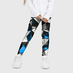 Леггинсы для девочки Сине-белые рельефные треугольники на чёрном фоне, цвет: 3D-принт — фото 2