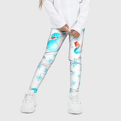 Леггинсы для девочки Зимний новогодний узор со снеговиками и снежинками, цвет: 3D-принт — фото 2