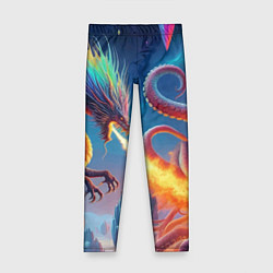 Леггинсы для девочки Огнедышащий дракон против осьминога - нейроарт фан, цвет: 3D-принт