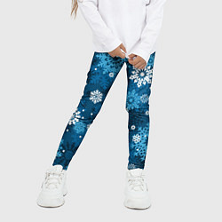 Леггинсы для девочки Снежинки белые и голубые, цвет: 3D-принт — фото 2