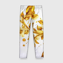 Леггинсы для девочки Золотые листья на белом, цвет: 3D-принт