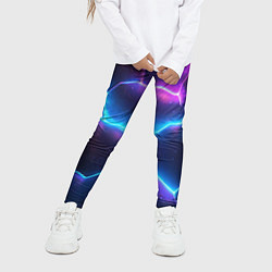 Леггинсы для девочки Синие и фиолетовые молнии в разломе, цвет: 3D-принт — фото 2
