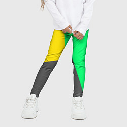 Леггинсы для девочки Жёлто-серо-зелёный трёхцветный, цвет: 3D-принт — фото 2