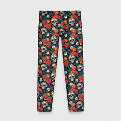 Леггинсы для девочки Черепа и цветы Santa Muerte, цвет: 3D-принт