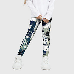 Леггинсы для девочки Чёрно-белый с синий абстракция фигуры точки, цвет: 3D-принт — фото 2