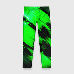 Леггинсы для девочки Зеленые мазки краски на черном, цвет: 3D-принт