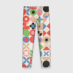 Детские легинсы Геометрический узор с цветочными элементами - ретр