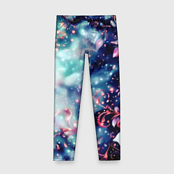 Леггинсы для девочки Магические цветы сине-зелёный, цвет: 3D-принт