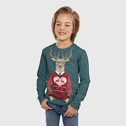 Лонгслив детский Олень хипстер, цвет: 3D-принт — фото 2