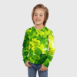 Лонгслив детский Зелёные листья, цвет: 3D-принт — фото 2