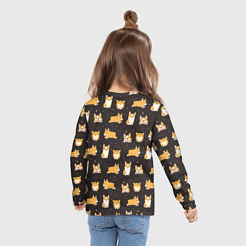 Детский лонгслив Вельш корги бемброк - забавные щенки паттерн / 3D-принт – фото 6